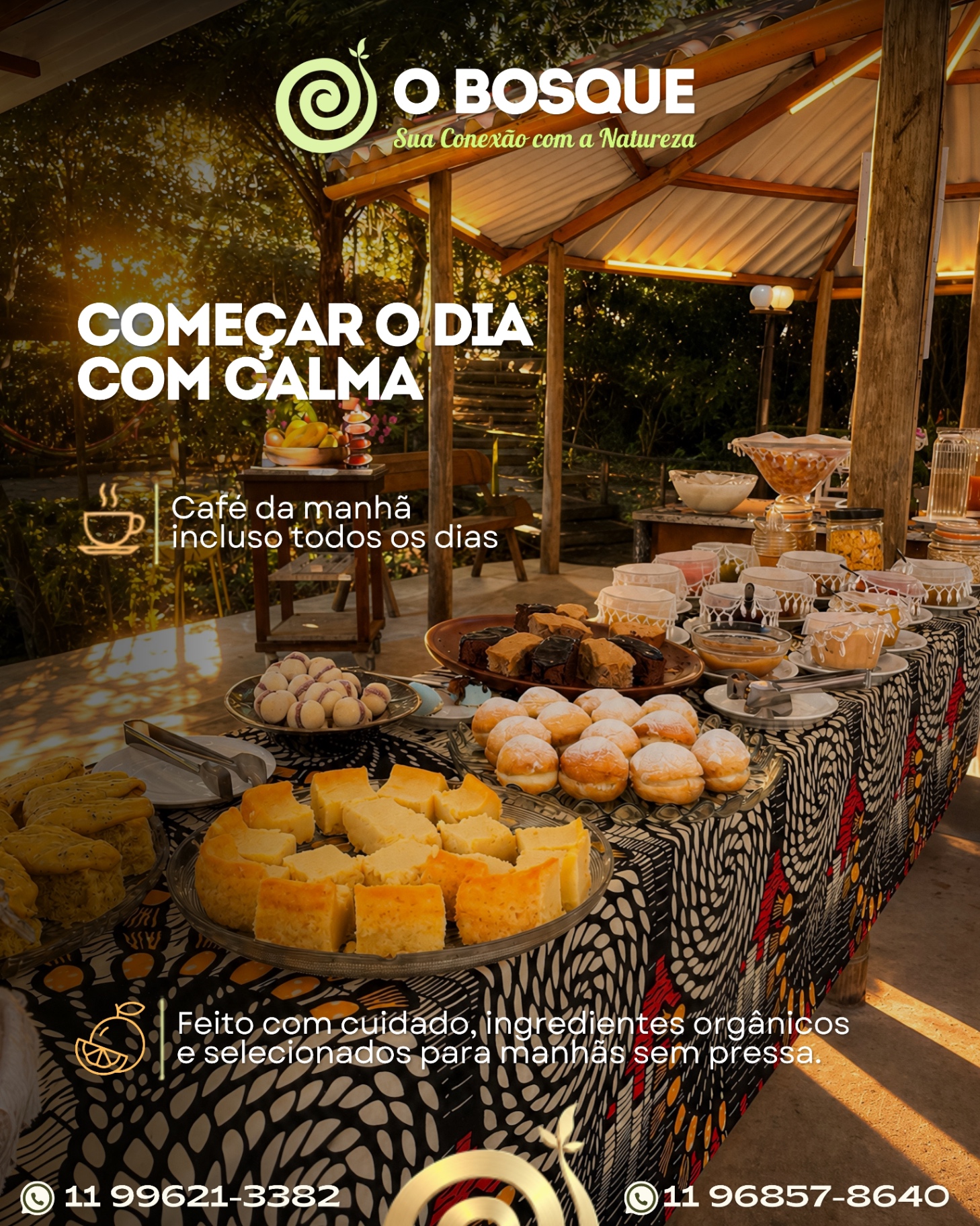 Começar o dia com calma · café da manhã incluso todos os dias