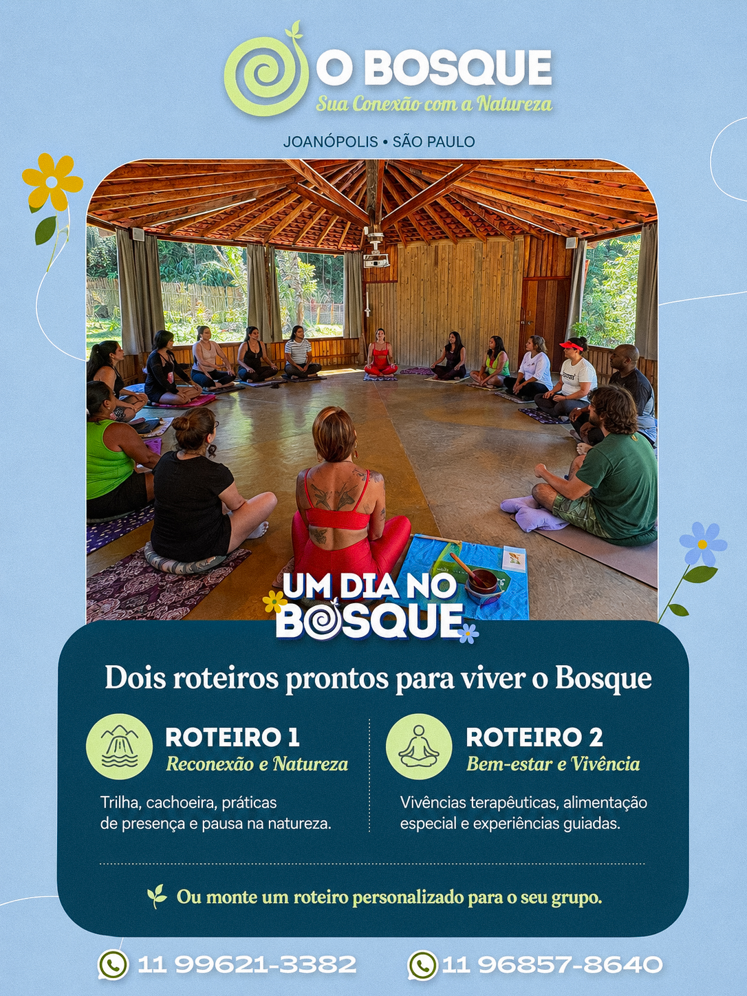Flyer Um Dia no O Bosque · dois roteiros prontos para viver o Bosque